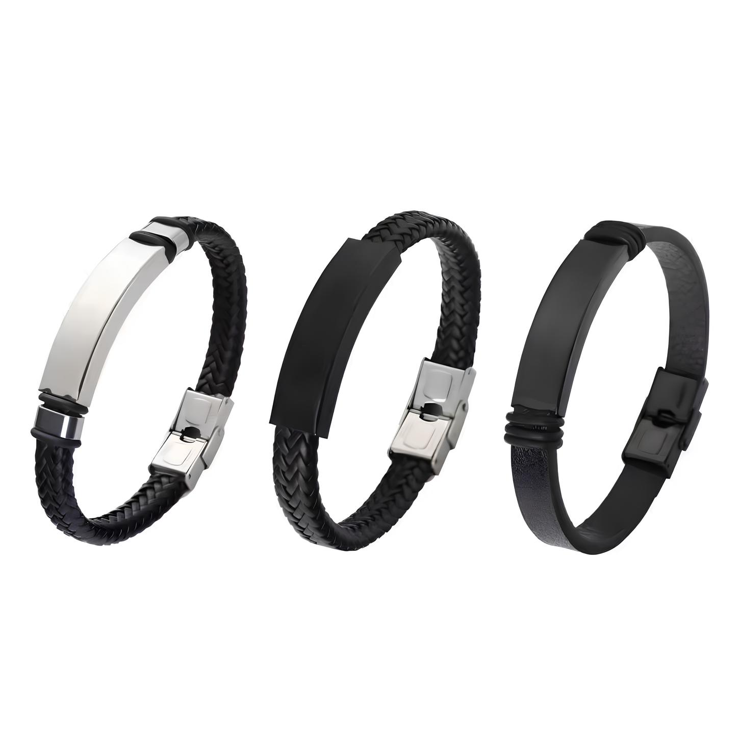 Pulsera de cuero trenzada plateada