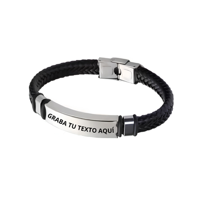 Pulsera de cuero trenzada plateada